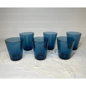Vereco France set of 6 vintage blue juice glasses